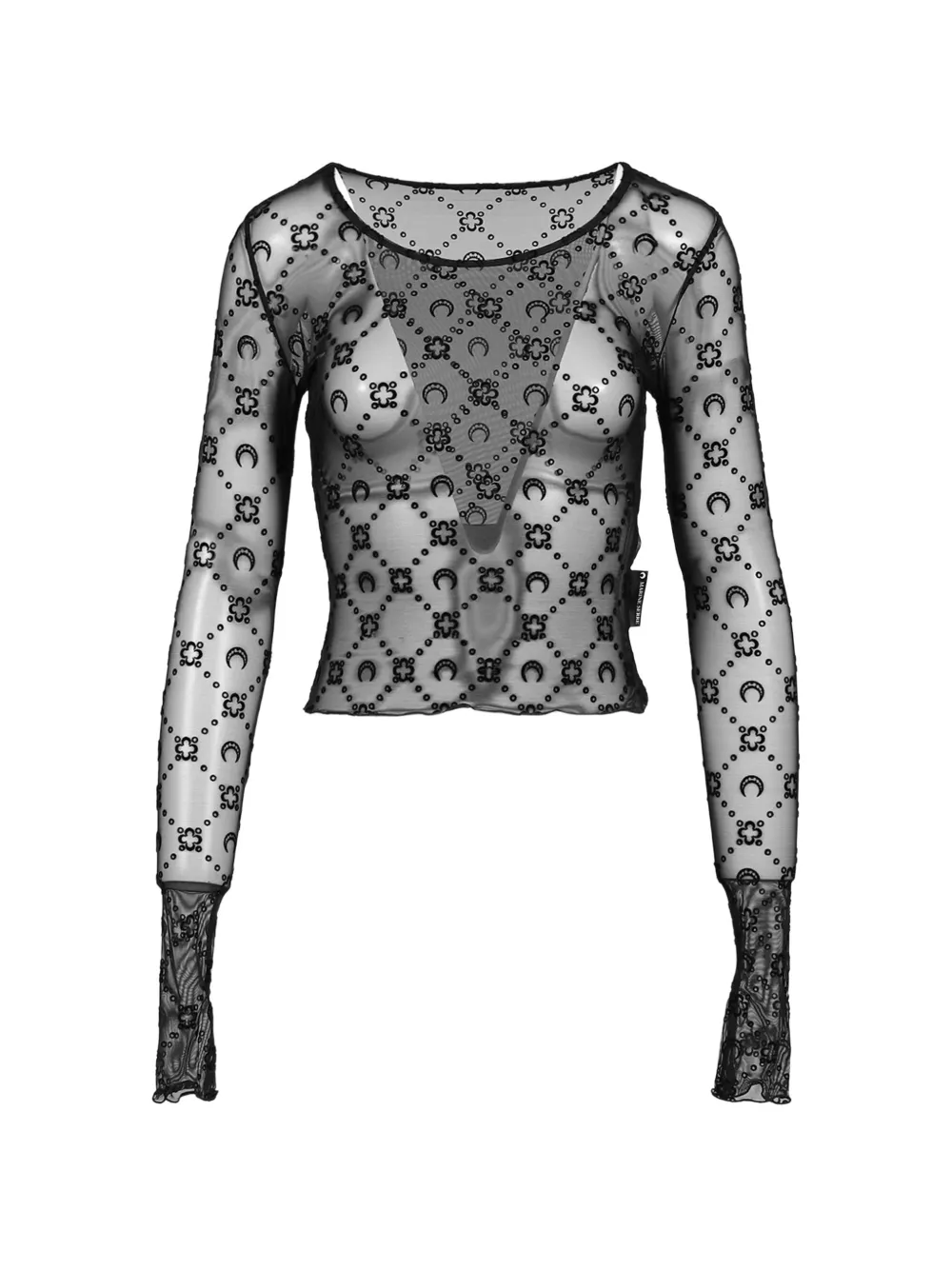Marine Serre recycled mesh flock second-skin cropped top - Noir Marine Serre recycled mesh flock second-skin cropped top - Noir