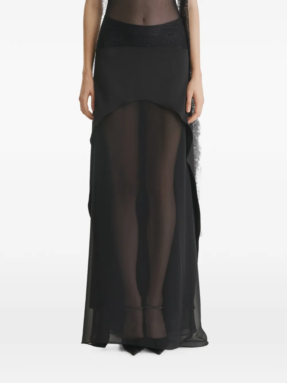 2310 STUDIO lace-trim layered maxi skirt - Nero