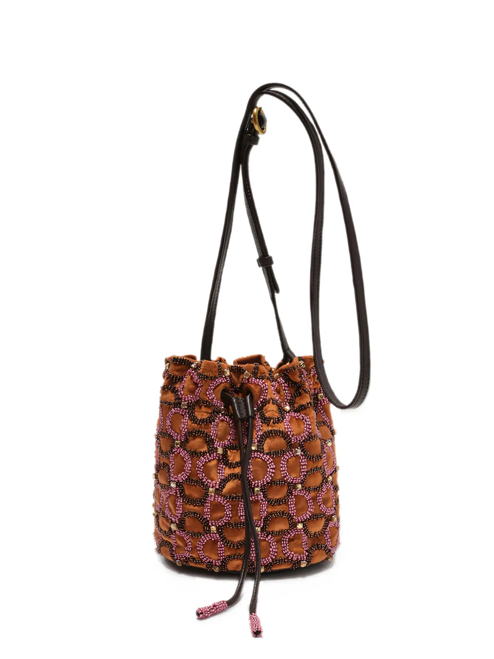 MALIPARMI bead-embellished velvet bucket bag - Marrone