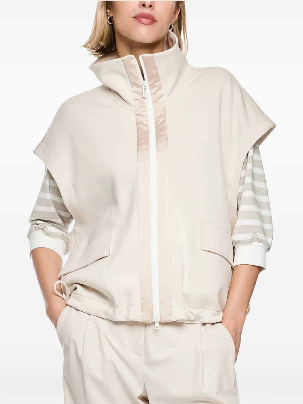 MARCCAIN Gilet met hoge hals en trekkoord bij de zoom Beige