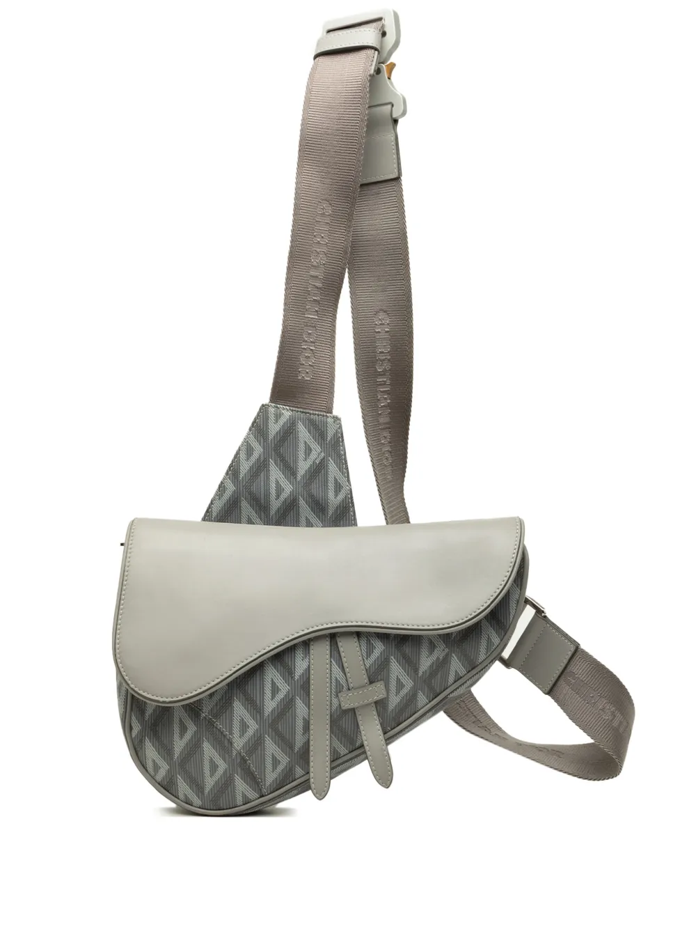Christian Dior Pre-Owned 2021 CD Diamond Canvas and Calfskin Saddle Bag crossbody bag - Grau
