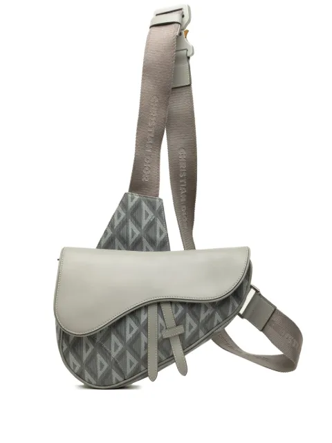 Christian Dior Pre-Owned 2021 CD Diamond Canvas and Calfskin Saddle Bag crossbody bag