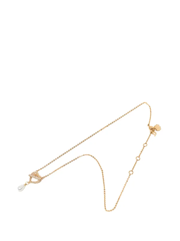 Dior Pre-owned 20th Century Gold Plated Stass and Faux Pear Teardrop Pendant Necklace Costume Necklace