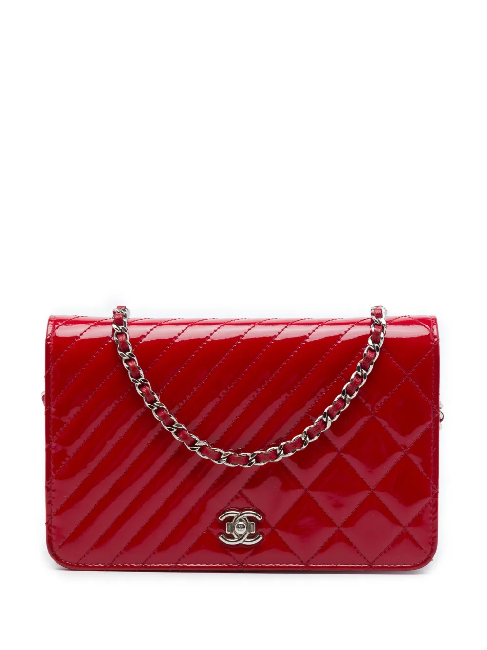 CHANEL Pre-Owned 2016-2017 Quilted Patent Coco Boy Wallet On Chain crossbody bag - Rosso