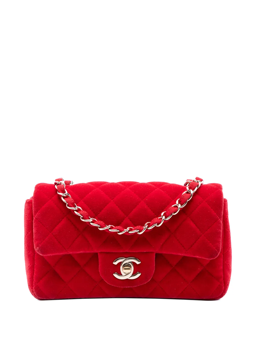 CHANEL Pre-Owned 2016-2017 Mini Rectangular Classic Velvet Single Flap crossbody bag - Rosso
