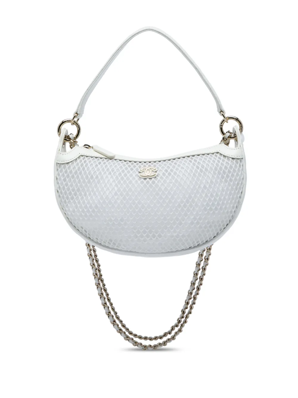 CHANEL Pre-Owned 2021-2026 CC Mesh and Quilted Shiny Lambskin Chain Hobo satchel - Bianco