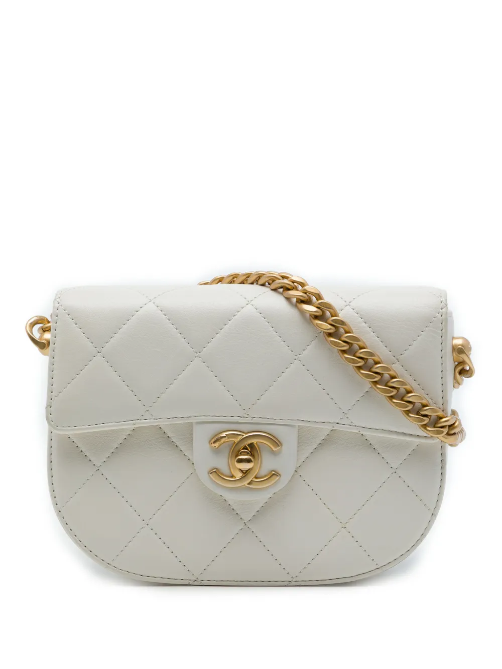 CHANEL Pre-Owned 2021 CC Quilted Calfskin Round Moon Messenger Flap crossbody bag - Bianco