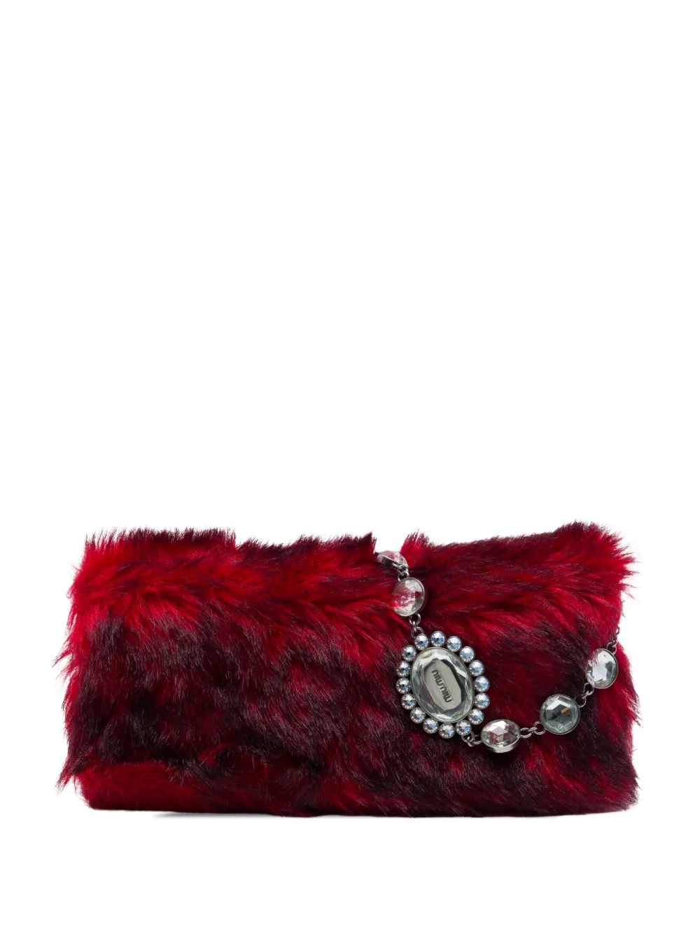 Miu Miu Pre-Owned 2000-2026 Faux Fur Crystal Flap satchel - Rosso