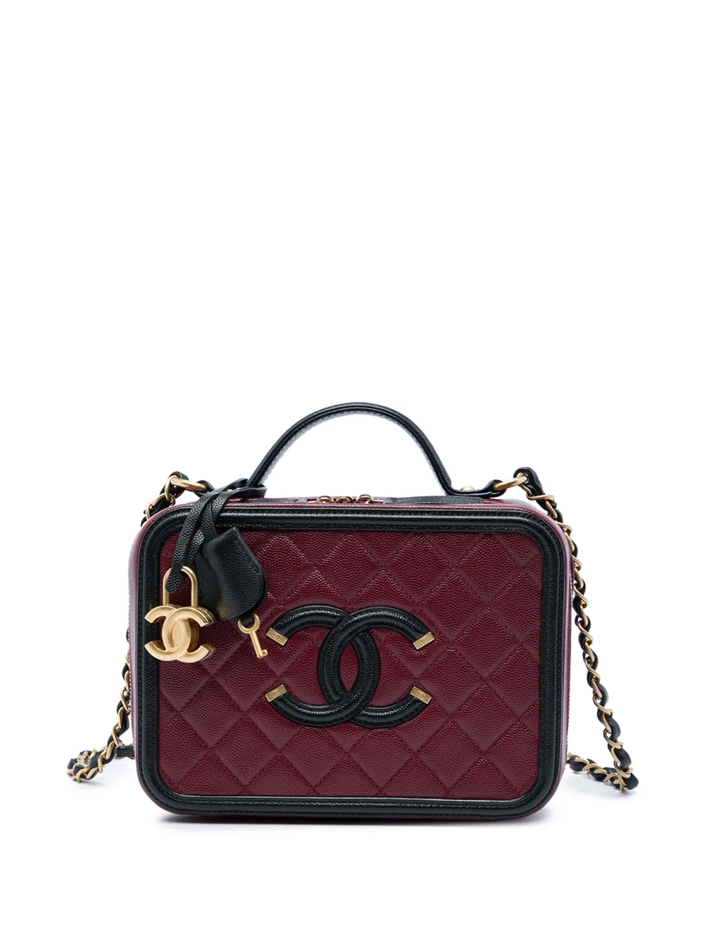 CHANEL Pre-Owned 2019 Medium Bicolor Caviar CC Filigree Vanity Case satchel - Rosso