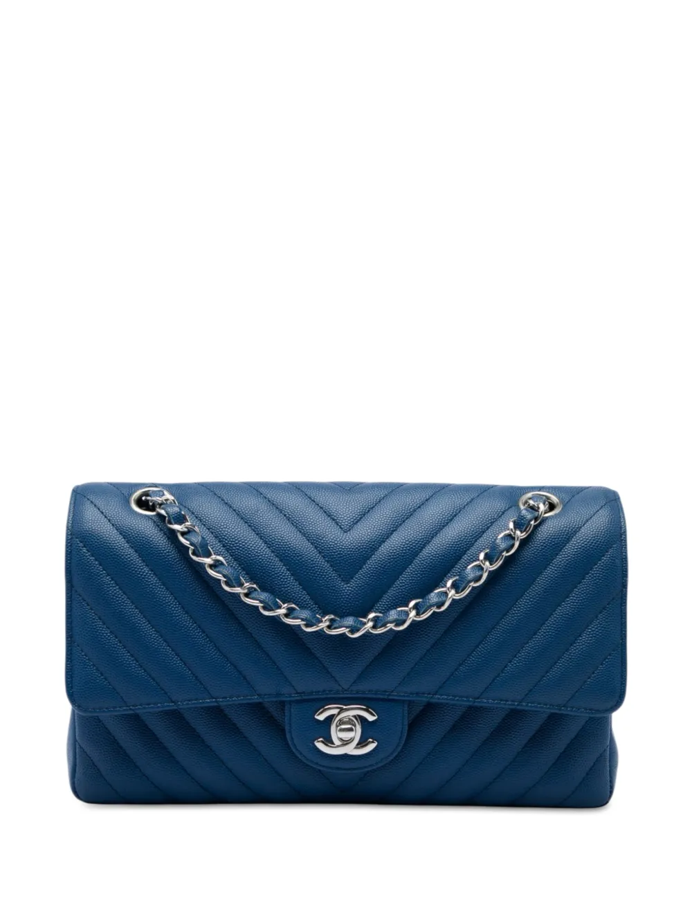 CHANEL Pre-Owned 2018 Medium Classic Chevron Caviar Double Flap shoulder bag - Blu