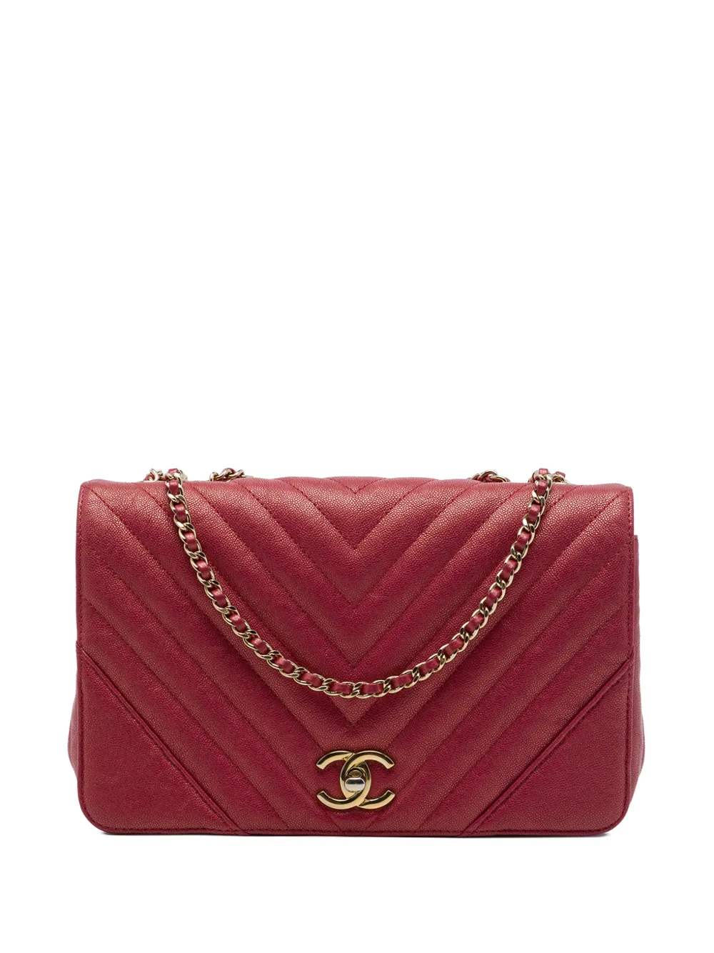 CHANEL Pre-Owned 2019 Medium Chevron Iridescent Caviar Statement Flap shoulder bag - Red
