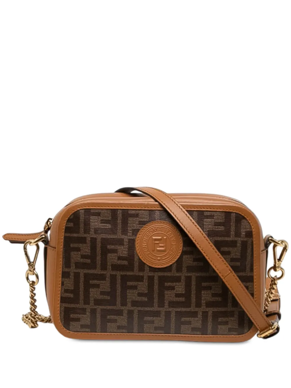 Fendi Pre-Owned 2010-2026 Glazed Fabric Vitello Century FF 1974 Camera Bag crossbody bag - Braun