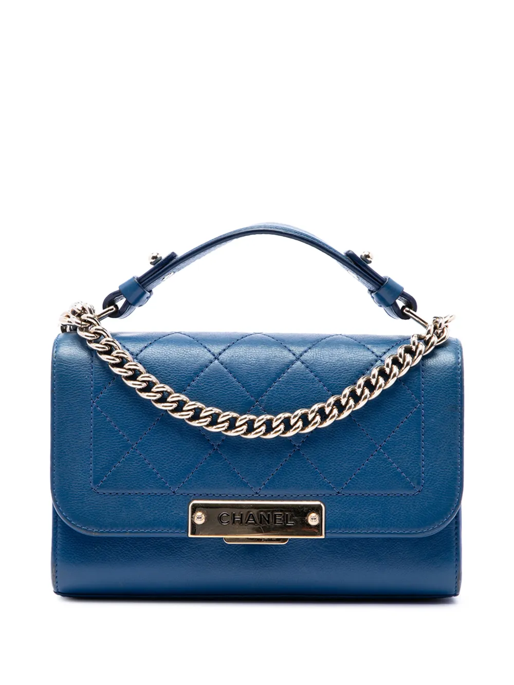 CHANEL Pre-Owned 2016-2017 Small Quilted Grained Calfskin Label Click Flap satchel - Blu