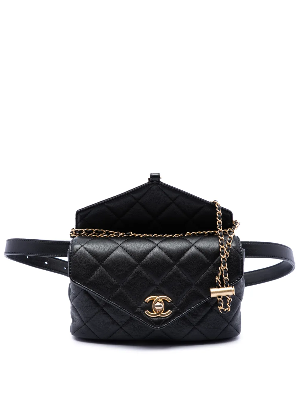 CHANEL Pre-Owned 2019 Quilted Calfskin Carry With Chic Flap Belt Bag with Chain satchel - Nero