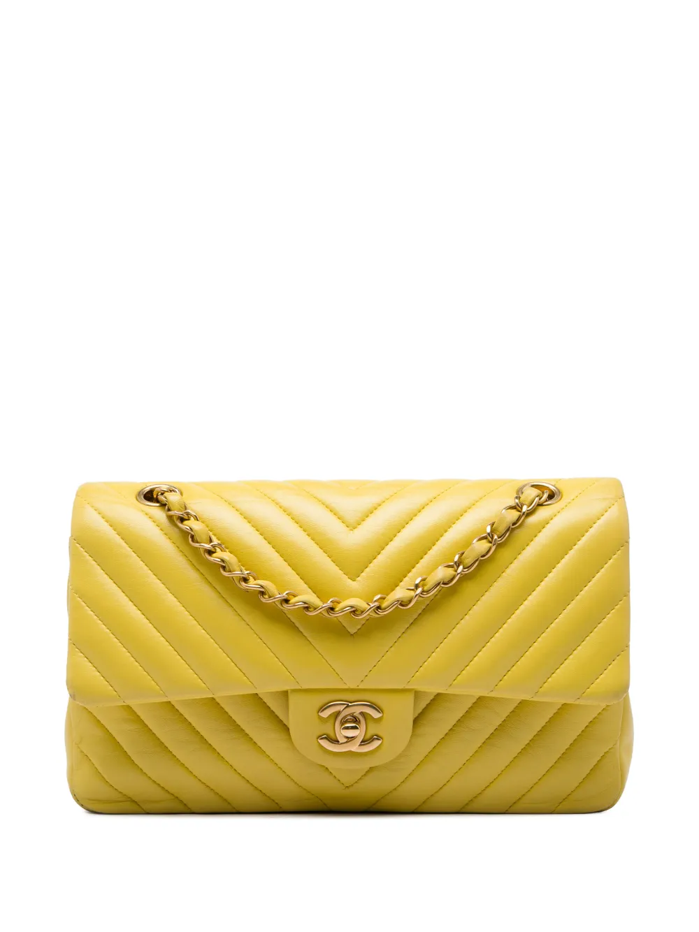 CHANEL Pre-Owned 2015-2016 Medium Classic Chevron Lambskin Double Flap shoulder bag - Yellow