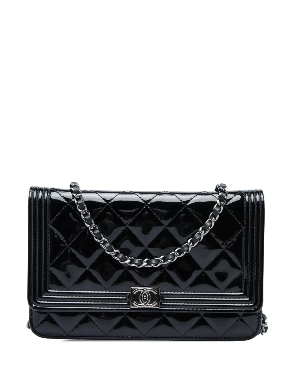 CHANEL Pre-Owned 2014-2015 Quilted Patent Boy Wallet on Chain crossbody bag - Nero