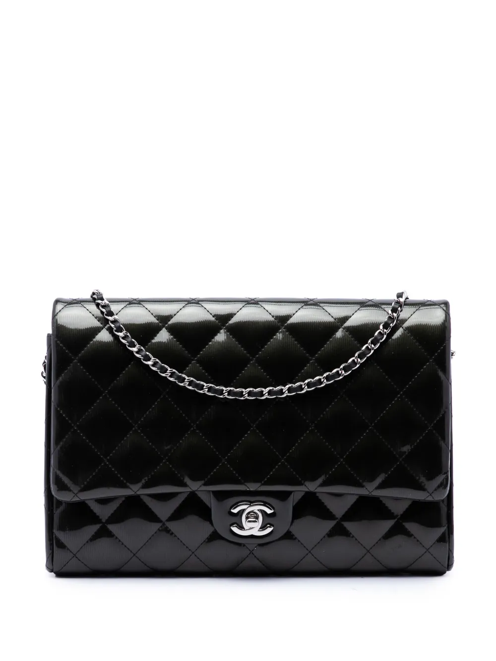 CHANEL Pre-Owned 2012 CC Quilted Patent Striated Flap Clutch with Chain shoulder bag - Nero