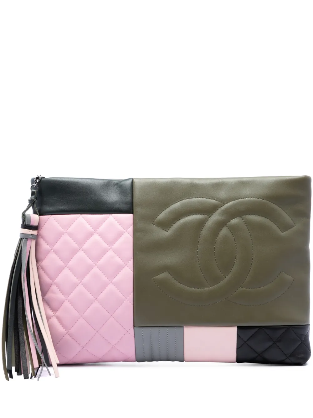 CHANEL Pre-Owned 2016-2017 Large Lambskin Colorblock Patchwork O Case clutch bag - Verde