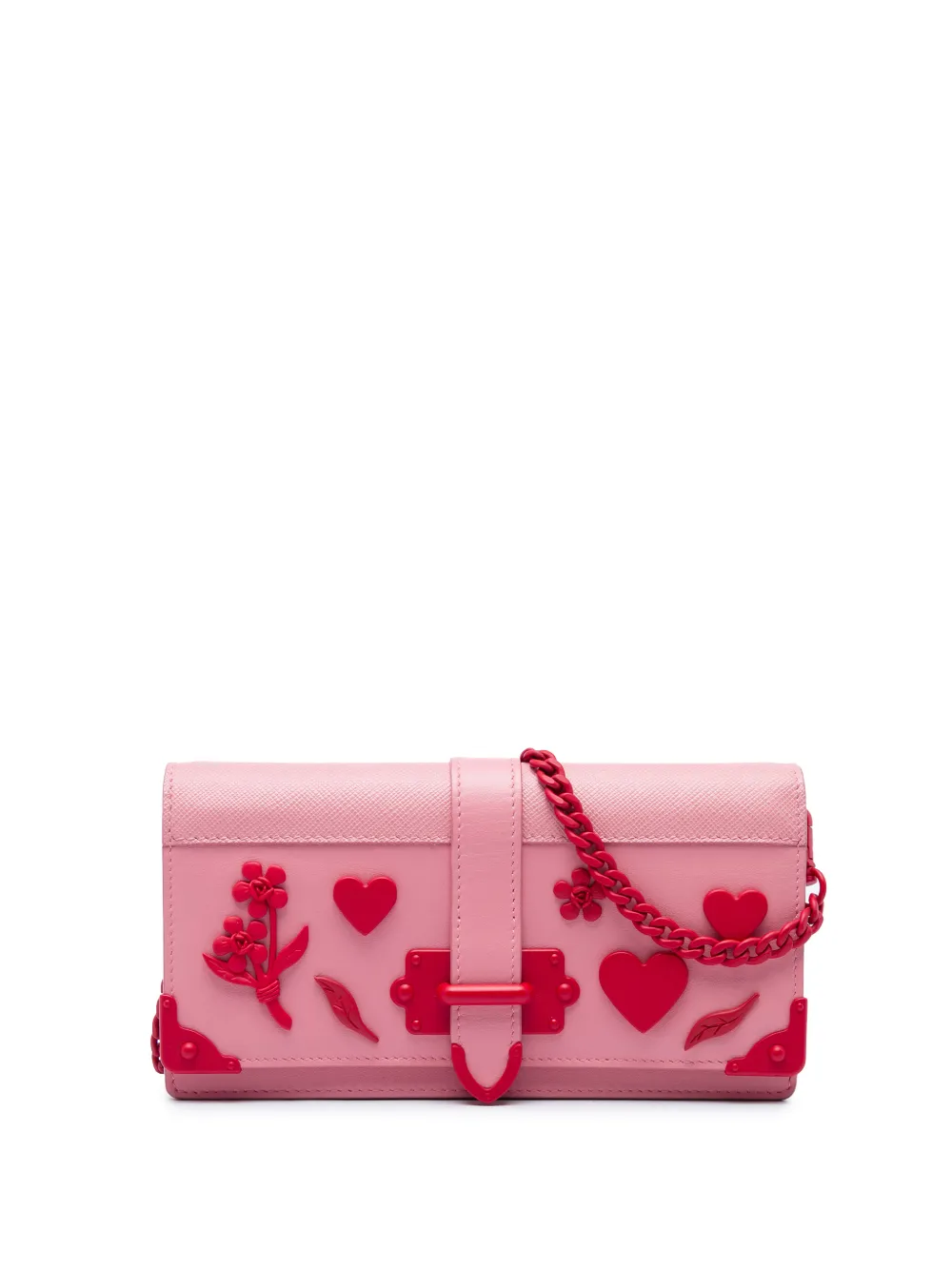 Prada Pre-Owned 2013-2026 Saffiano Trimmed City Calf Cahier Heart and Flower Wallet on Chain crossbody bag - Rosa