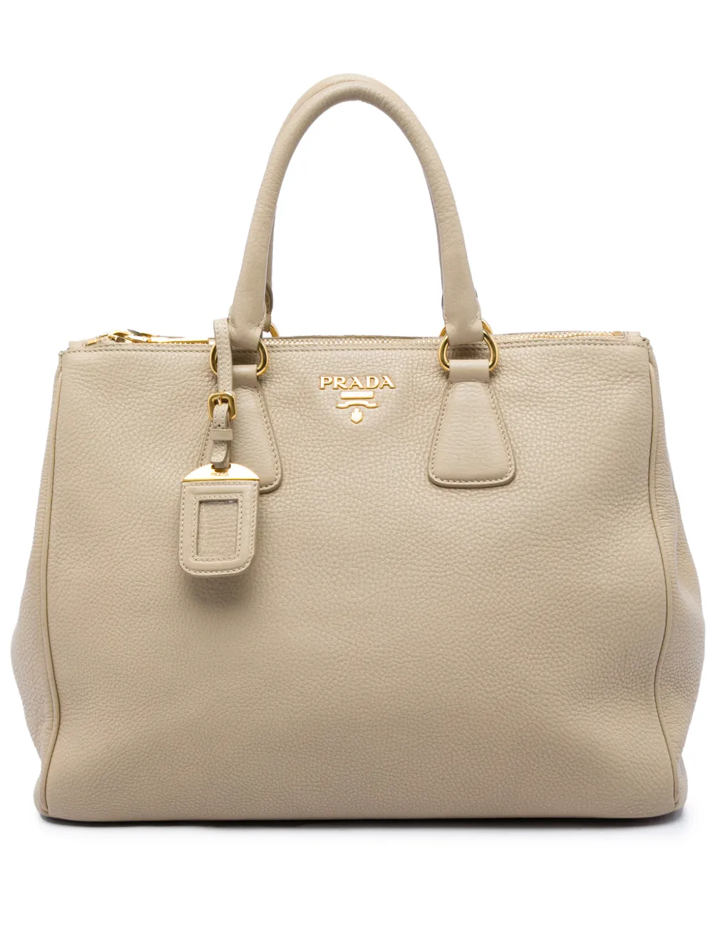 Prada Pre-Owned 2013-2026 Vitello Daino Double Zip Convertible Tote satchel - Neutrals