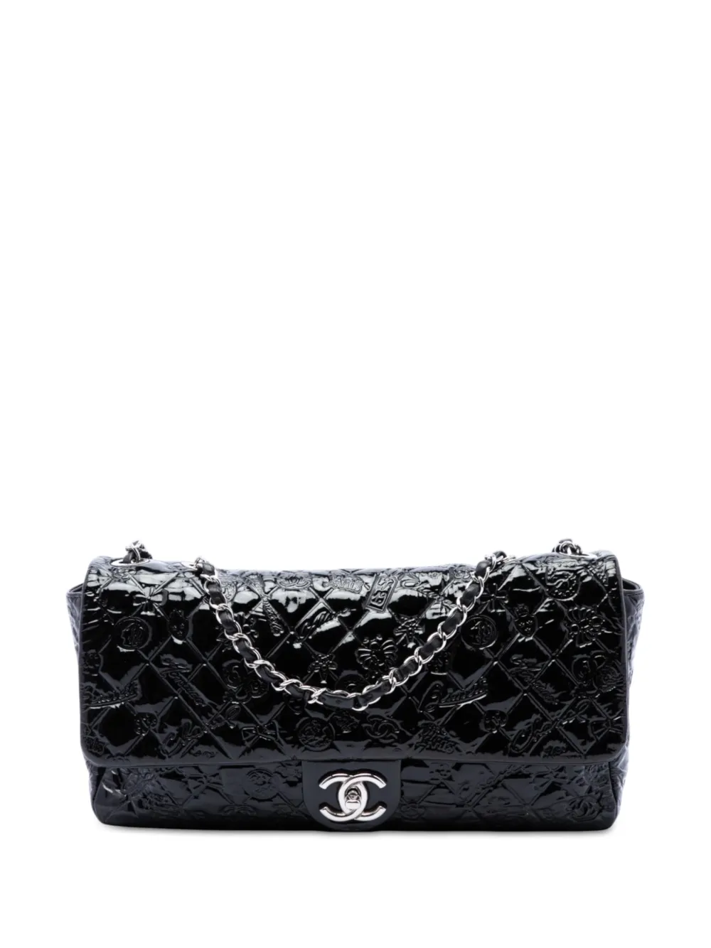 CHANEL Pre-Owned 2010-2011 Jumbo Patent Embossed Lucky Symbols Flap shoulder bag - Nero