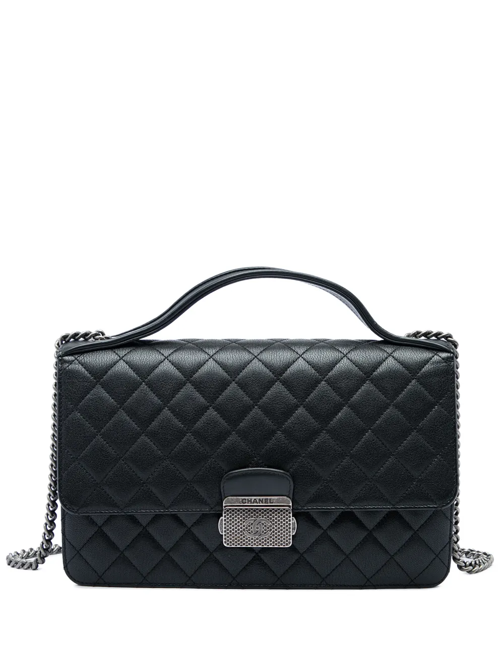 CHANEL Pre-Owned 2016-2017 Medium Quilted Goatskin CC University Flap satchel - Nero