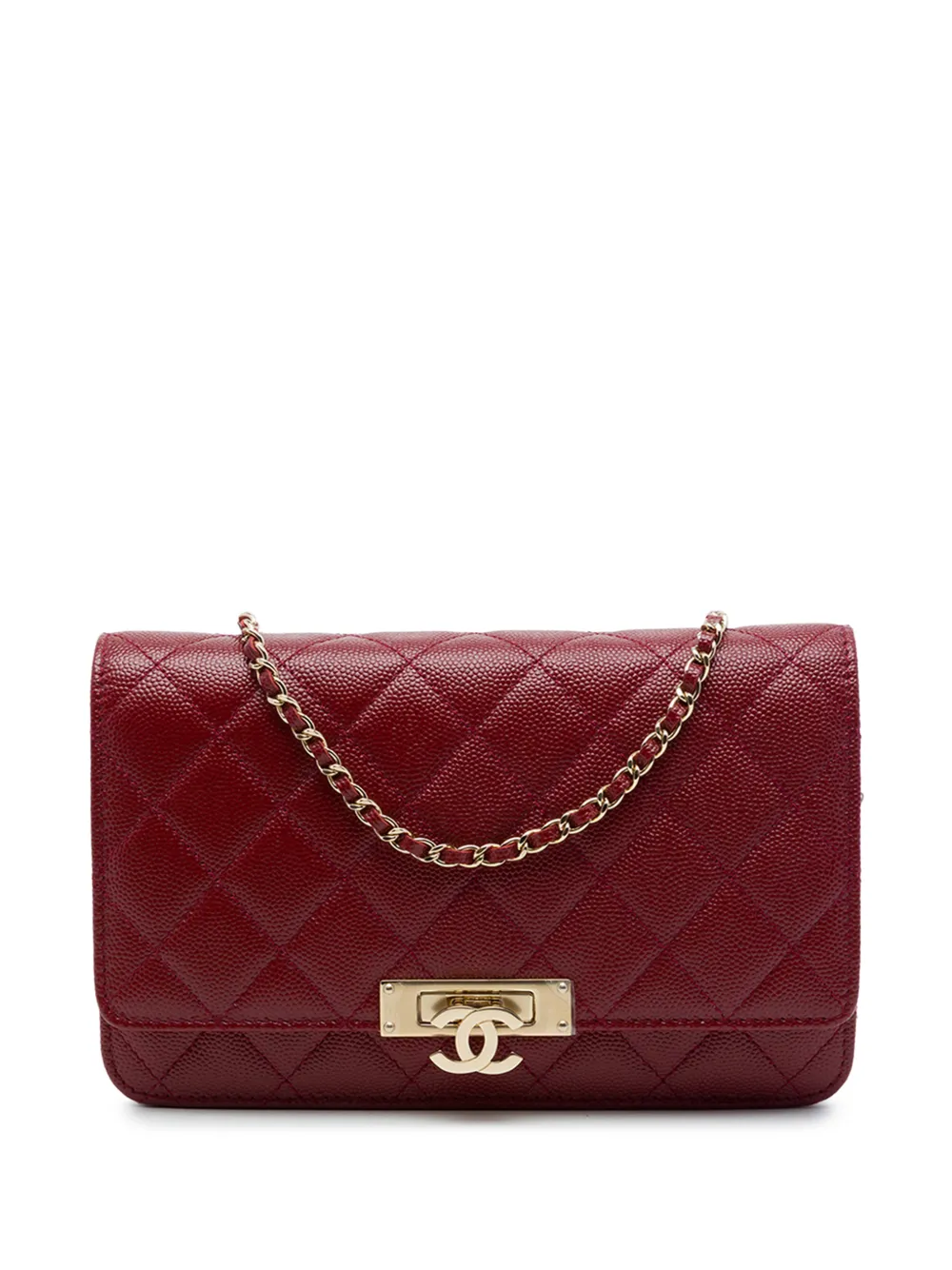 CHANEL Pre-Owned 2017-2018 Quilted Caviar Golden Class Wallet On Chain crossbody bag - Rosso