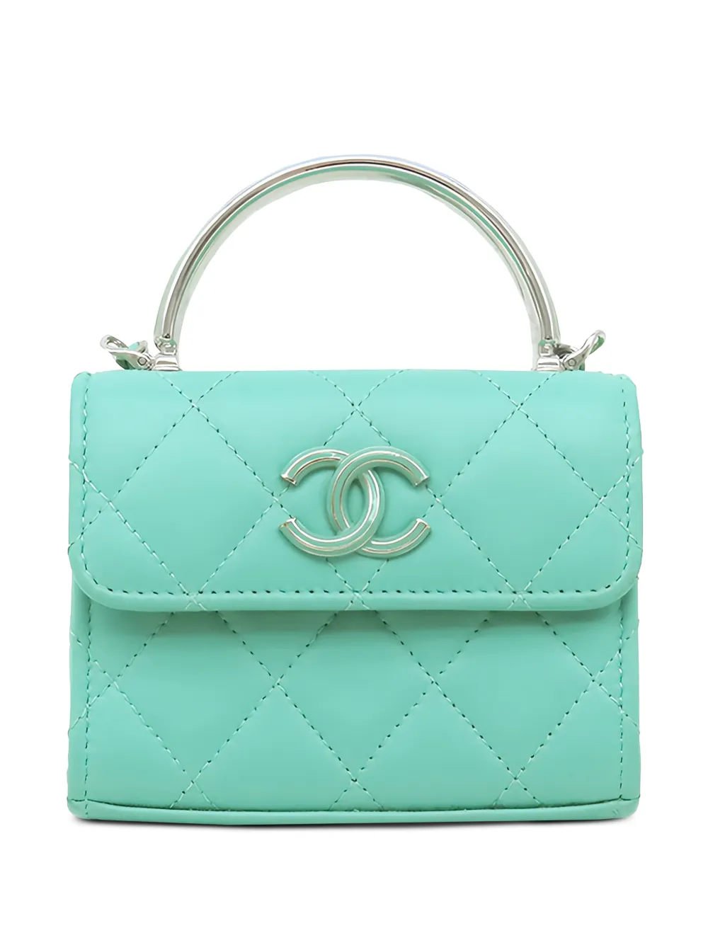 CHANEL Pre-Owned 2021-2026 Mini Quilted Lambskin Chain Top Handle Bag satchel - Green