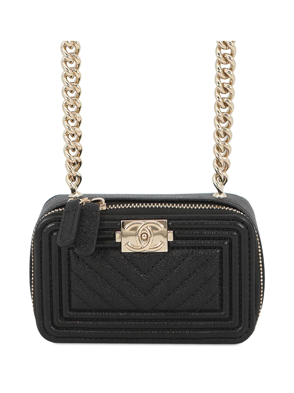 CHANEL Pre-Owned 2021-2026 Mini Chevron Caviar Boy Clutch with Chain crossbody bag - Black