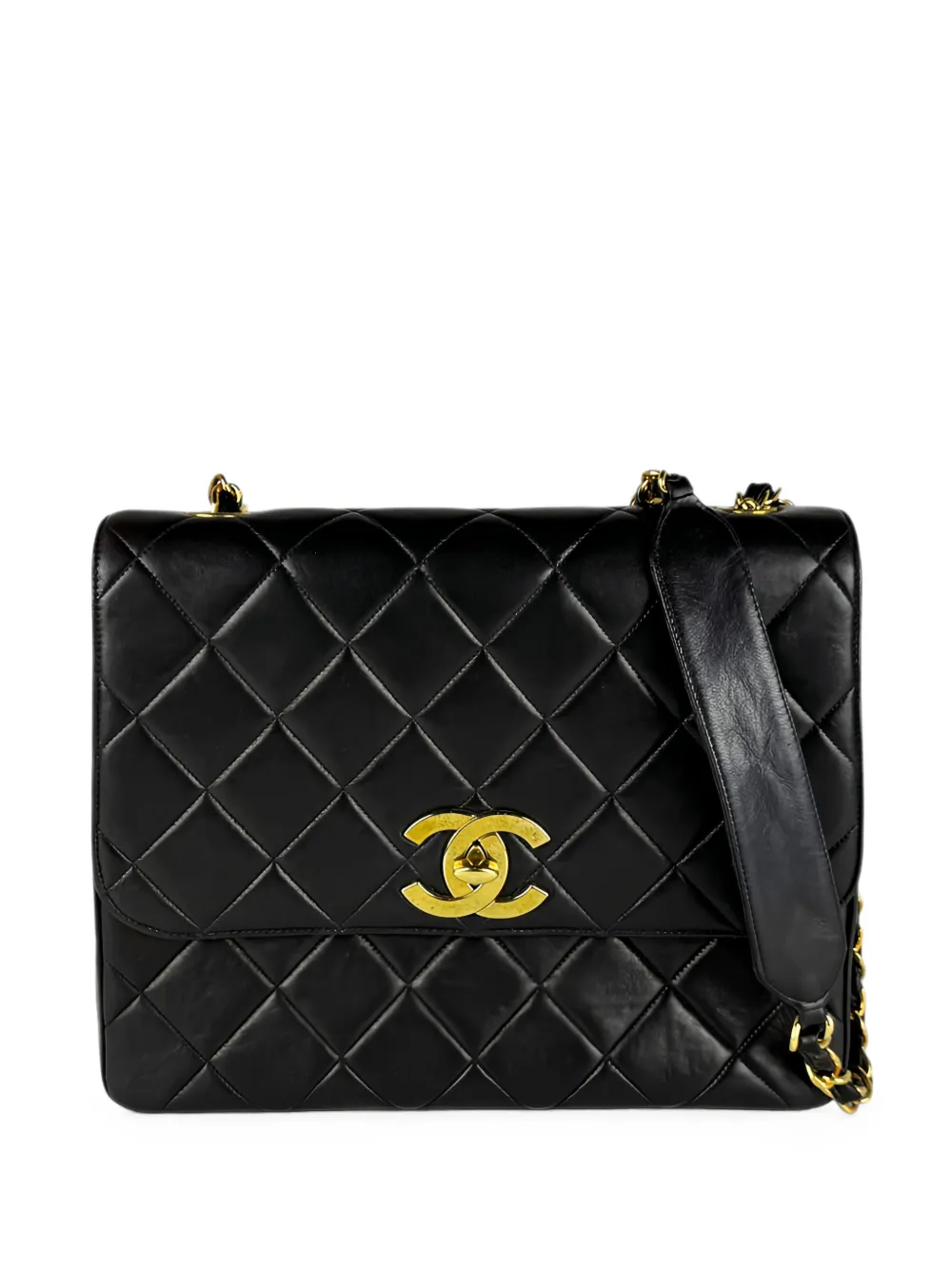 CHANEL Pre-Owned 1991-1994 XL CC Quilted Lambskin Square Single Flap crossbody bag - Schwarz