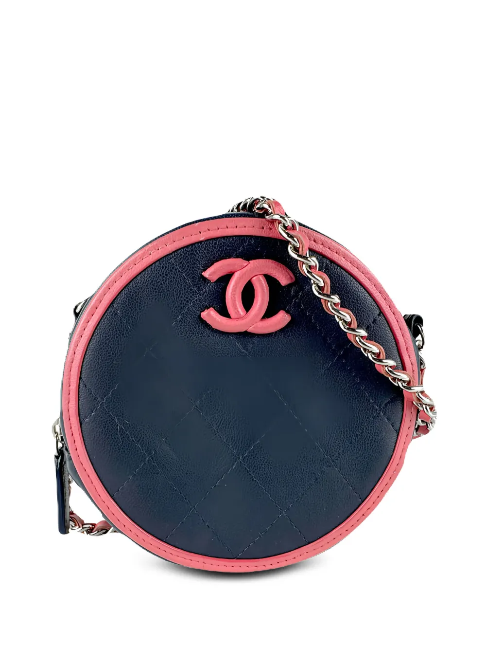 CHANEL Pre-Owned 2019 Quilted Lambskin Color Pop Round Clutch with Chain crossbody bag - Blau