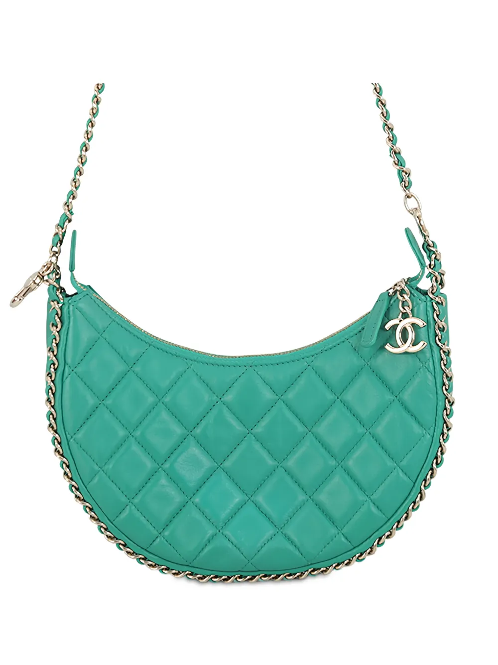 CHANEL Pre-Owned 2021-2026 Small Quilted Lambskin Chain Around Hook Hobo Bag crossbody bag - Green