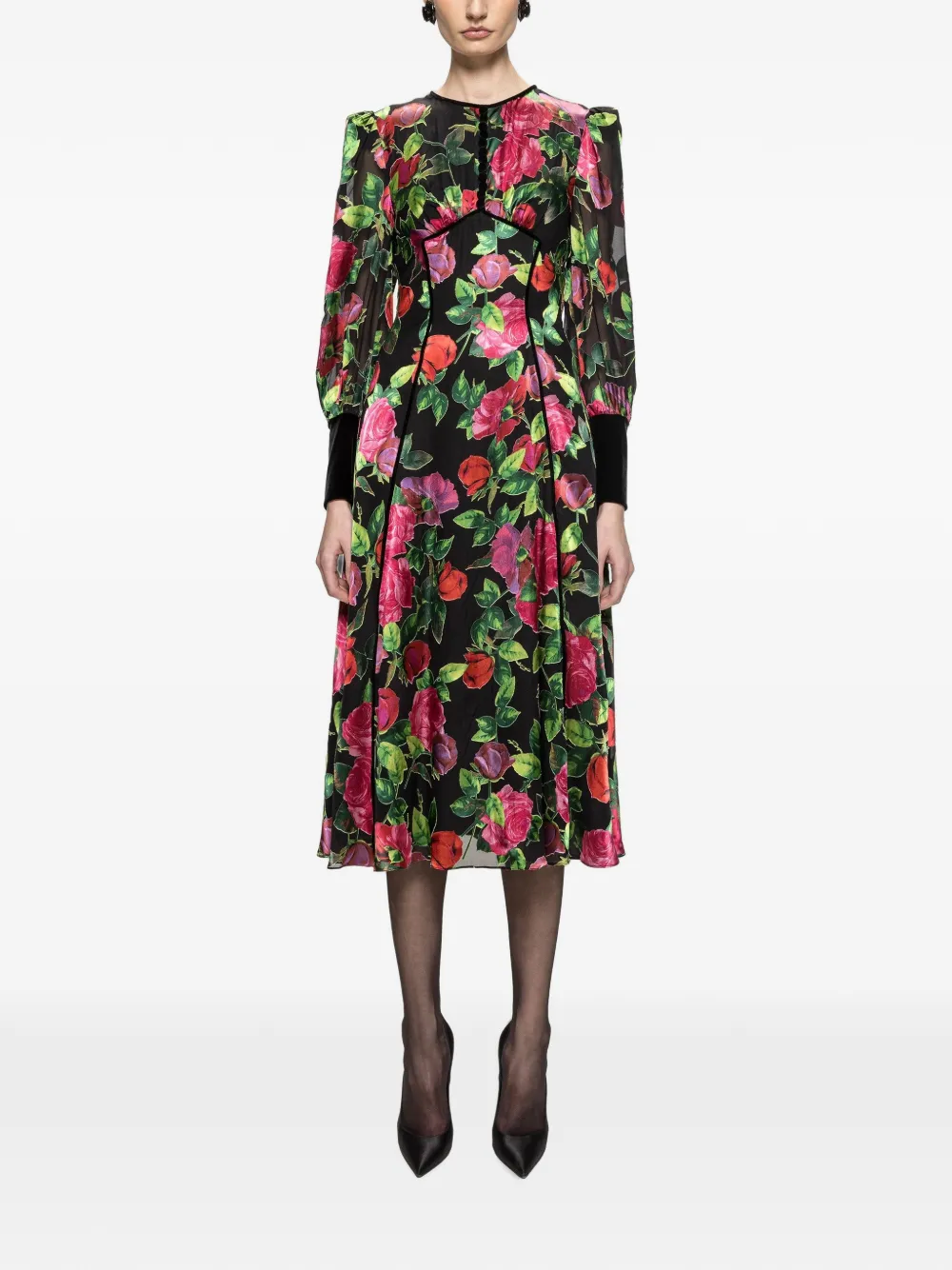 NISSA floral viscose-and-silk midi dress