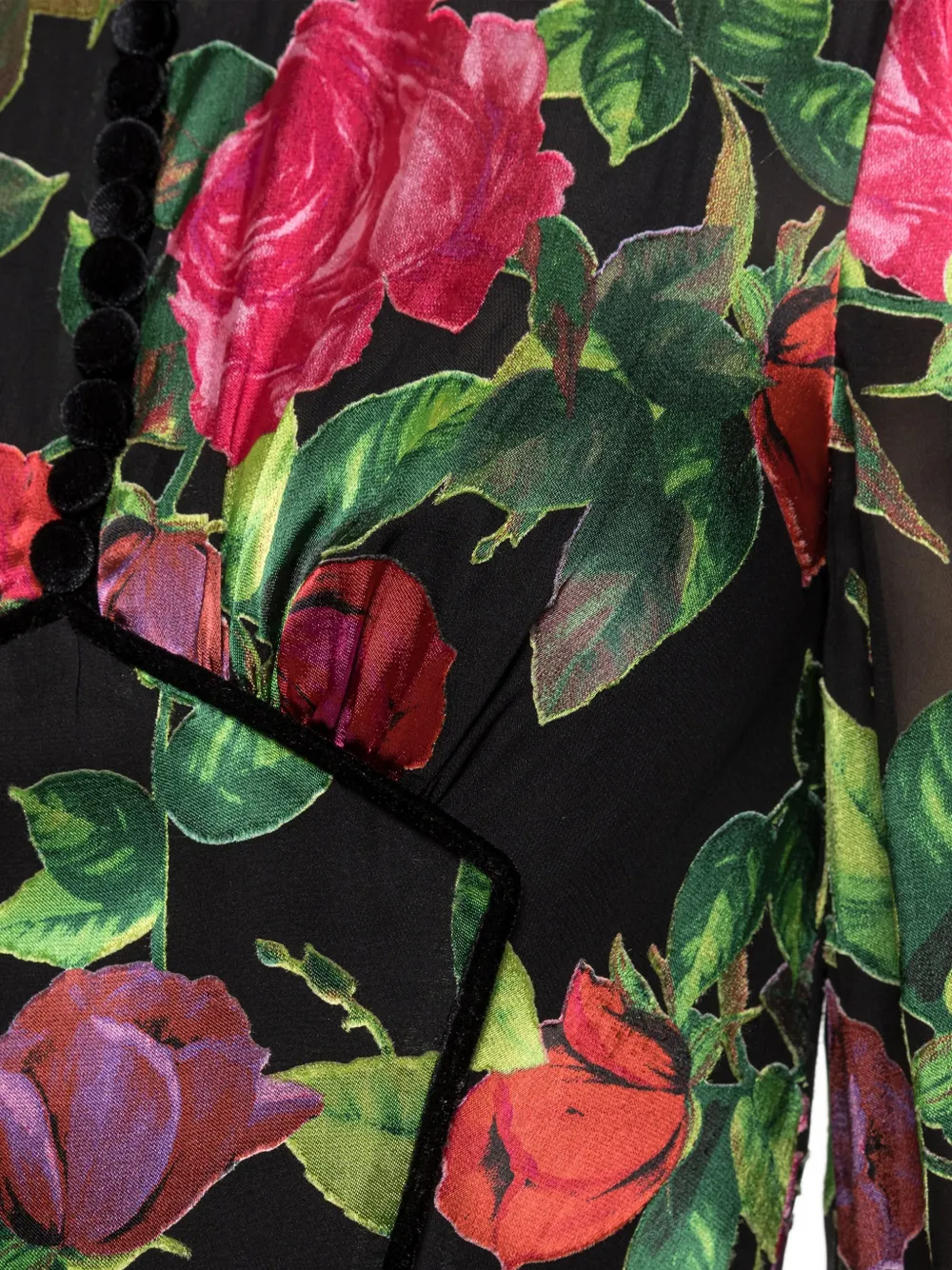 NISSA Viscose en zijden midi-jurk met bloemen Zwart