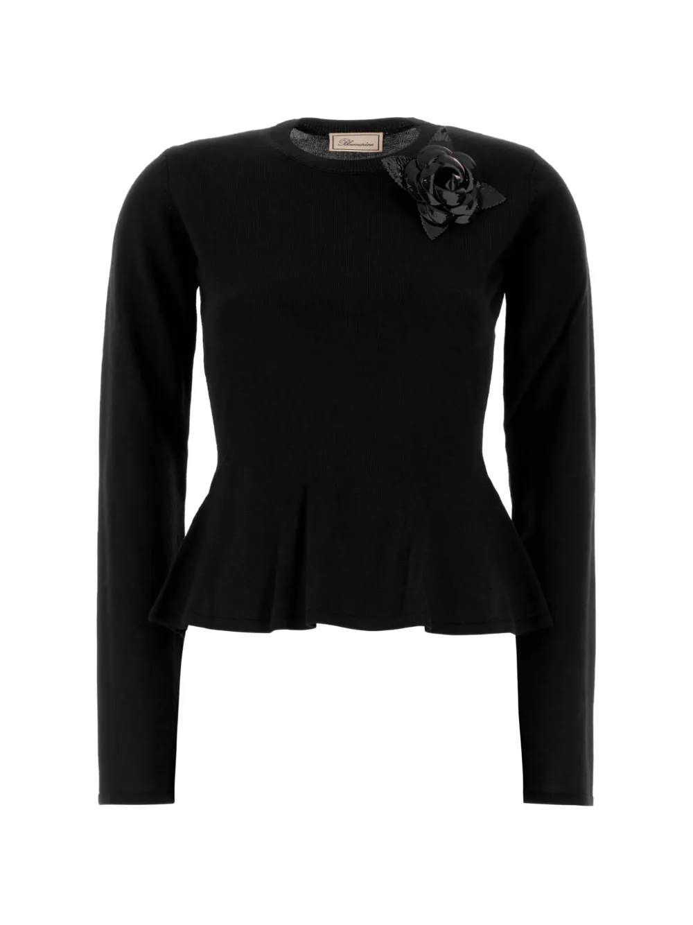 Blumarine floral-appliqué peplum sweater - Schwarz