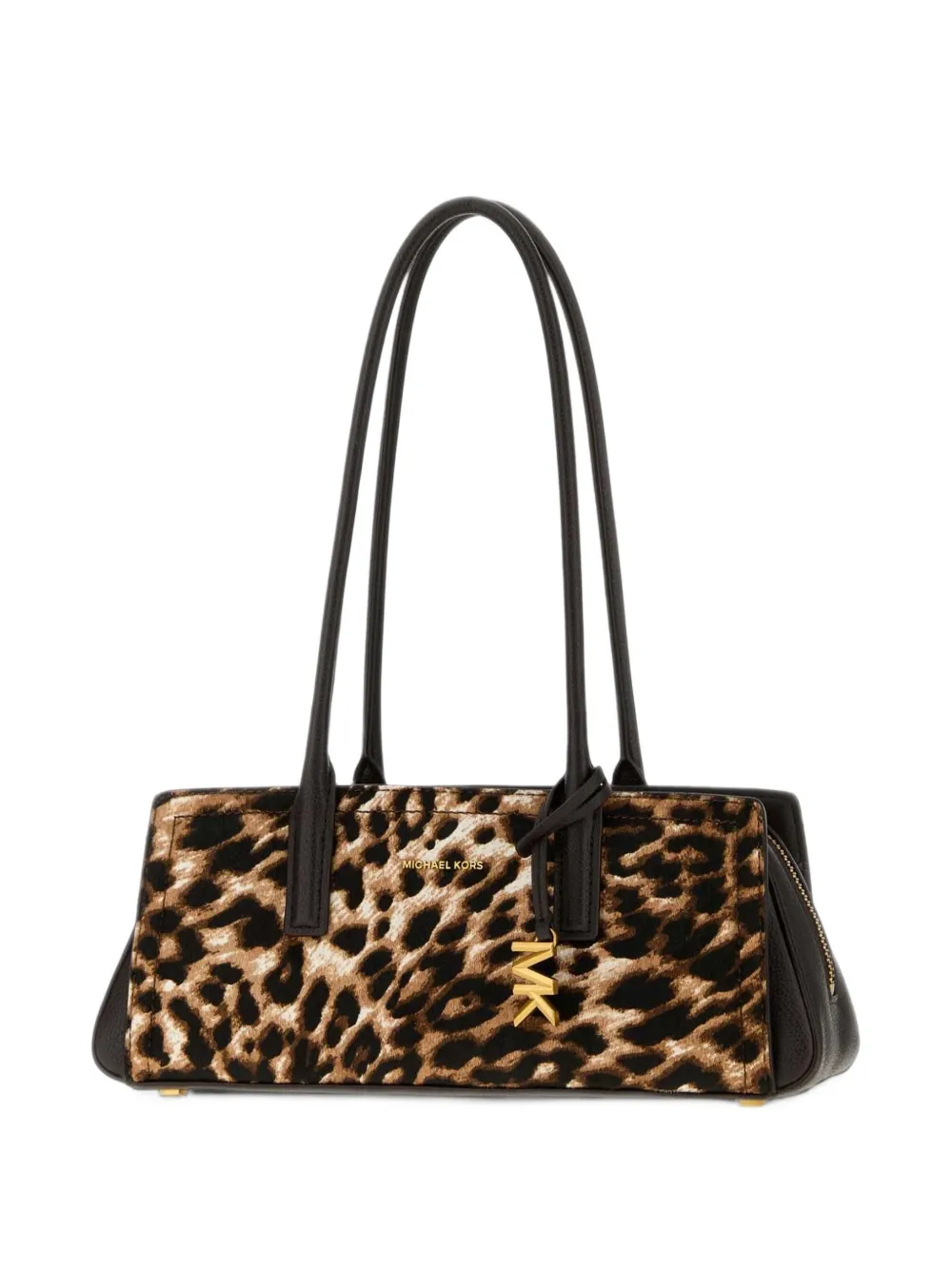 Michael Kors Laila kleine kalfsleren schoudertas met luipaardprint Beige