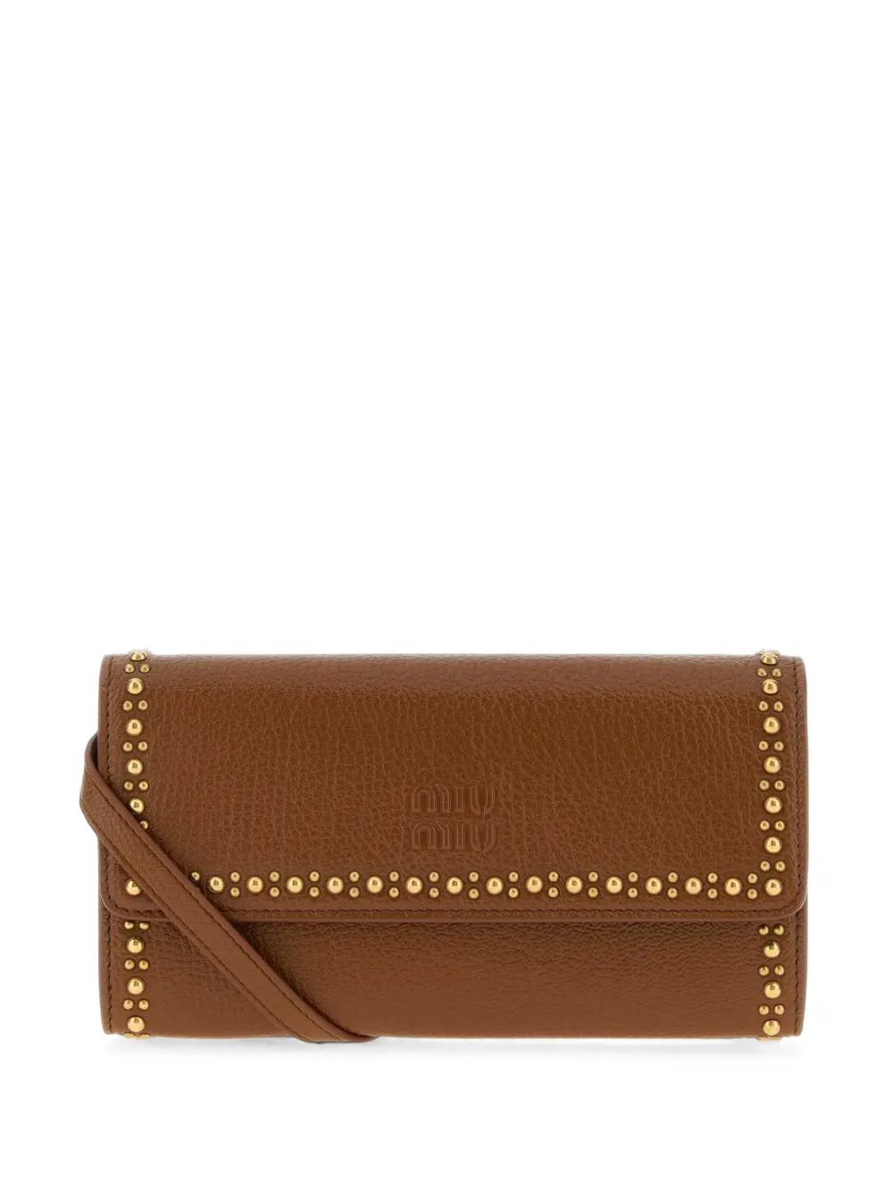 Miu Miu leather wallet with shoulder strap - Marrone