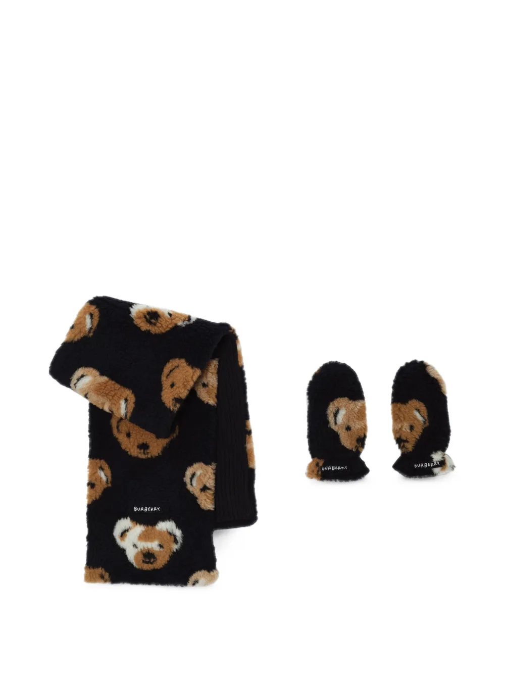 Burberry Kids Thomas mittens and scarf set Zwart