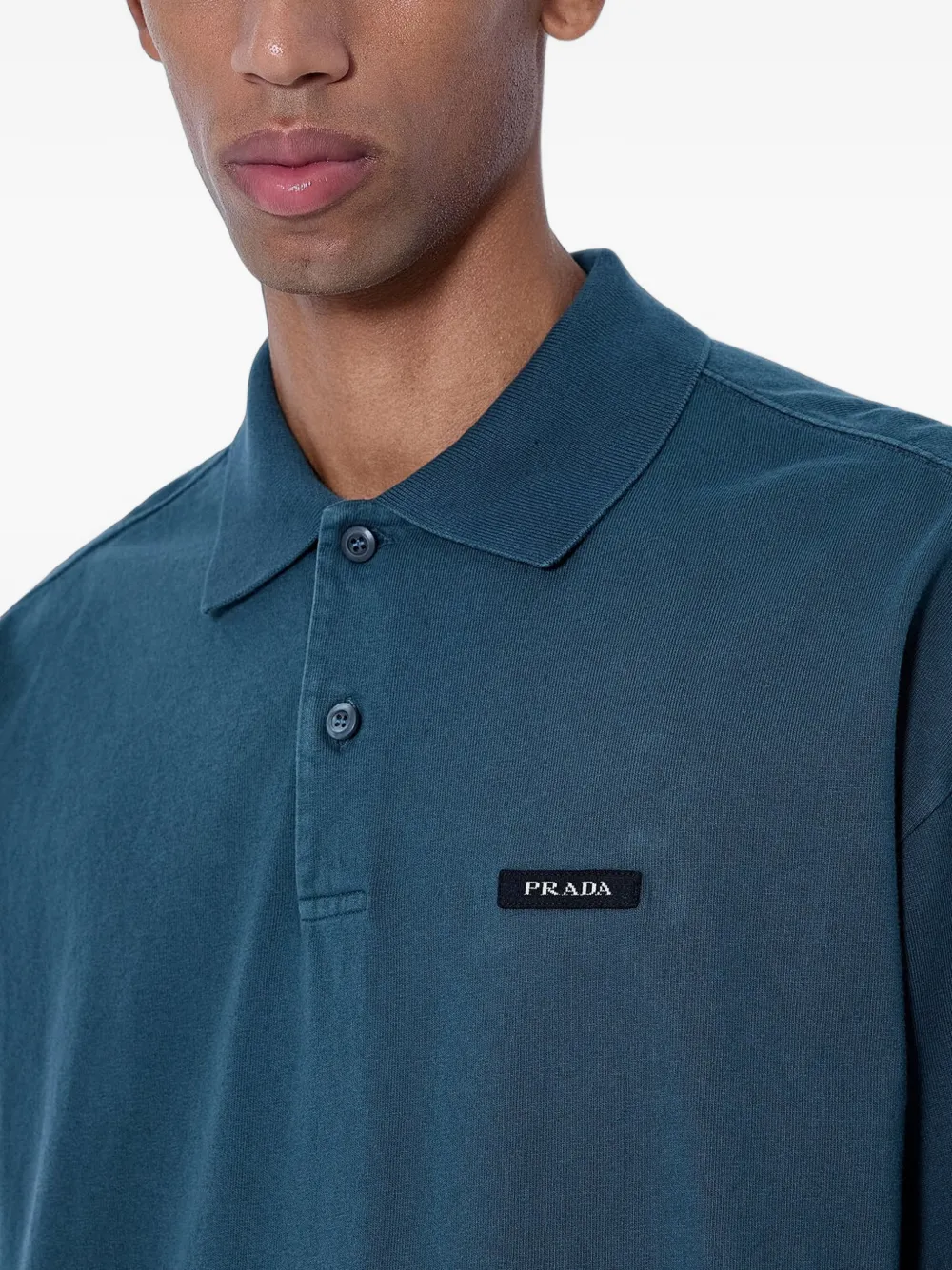 Prada Piqué poloshirt met lange mouwen Blauw