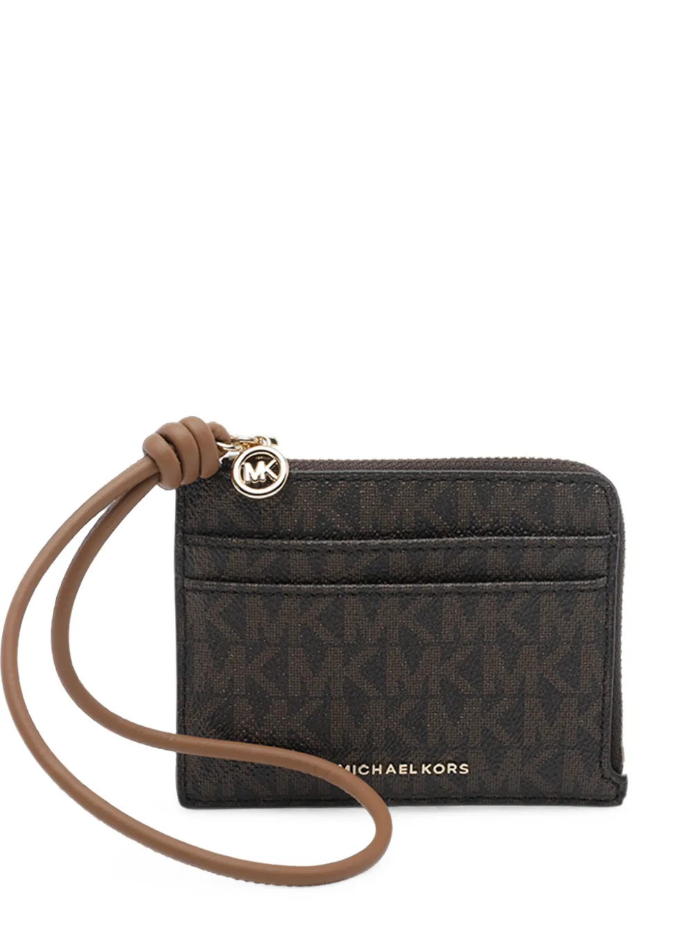 Michael Michael Kors Jet Set small Signature logo card case wristlet - Marrone
