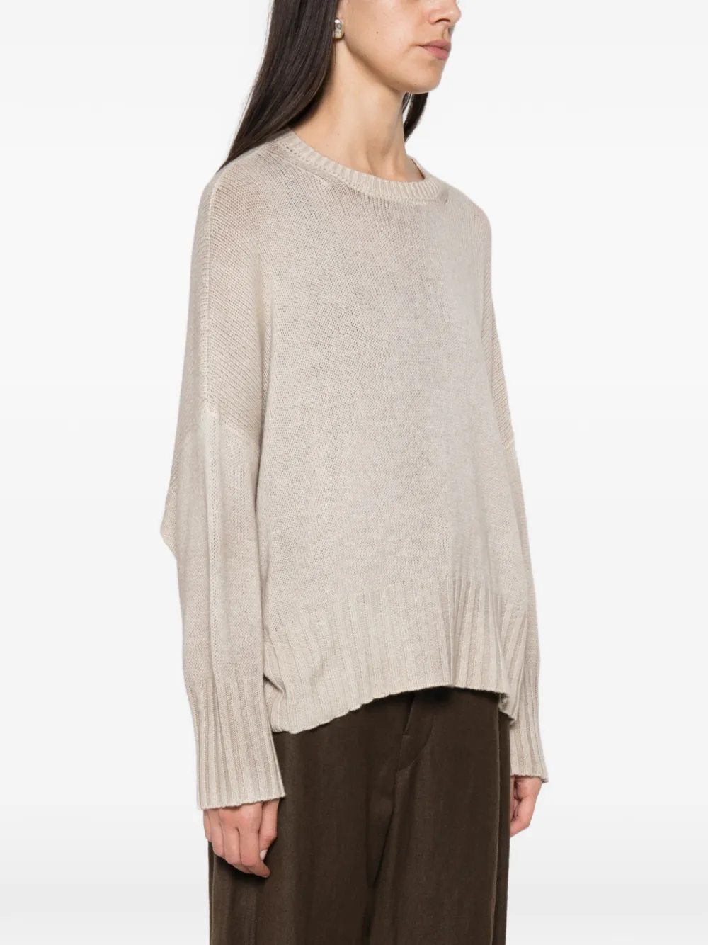 Avant Toi Trui met verlaagde schouders en geribbelde afwerking Beige