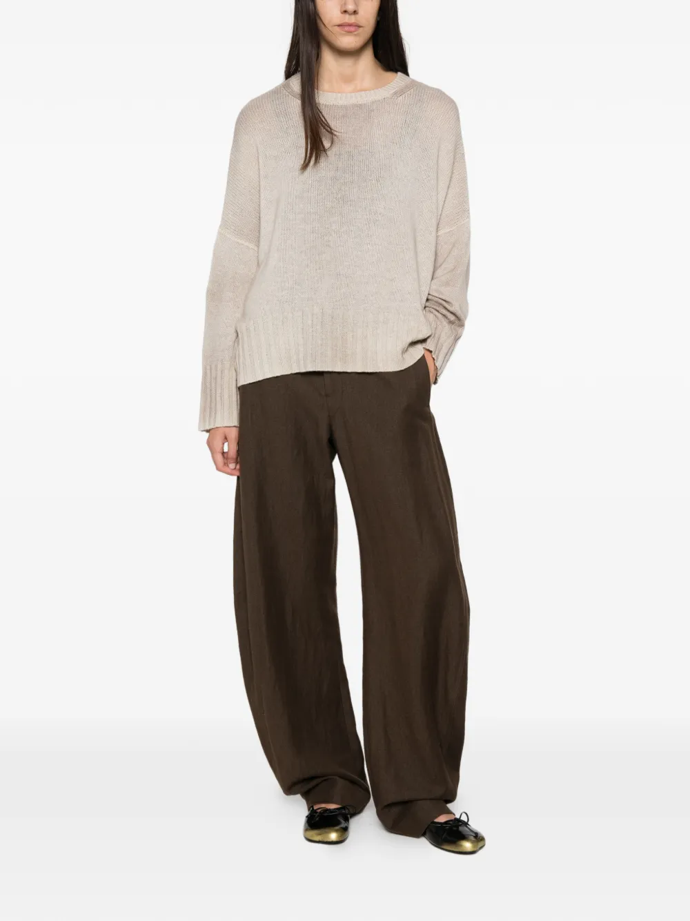 Avant Toi Trui met verlaagde schouders en geribbelde afwerking Beige