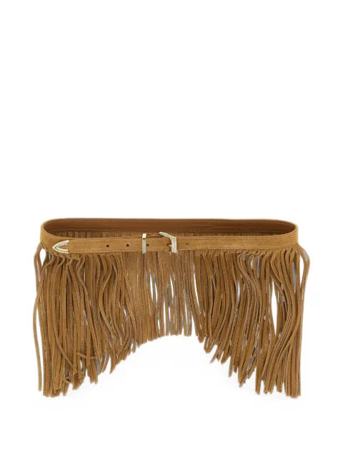 PINKO suede belt with fringing and jewel details, 1.7 cm