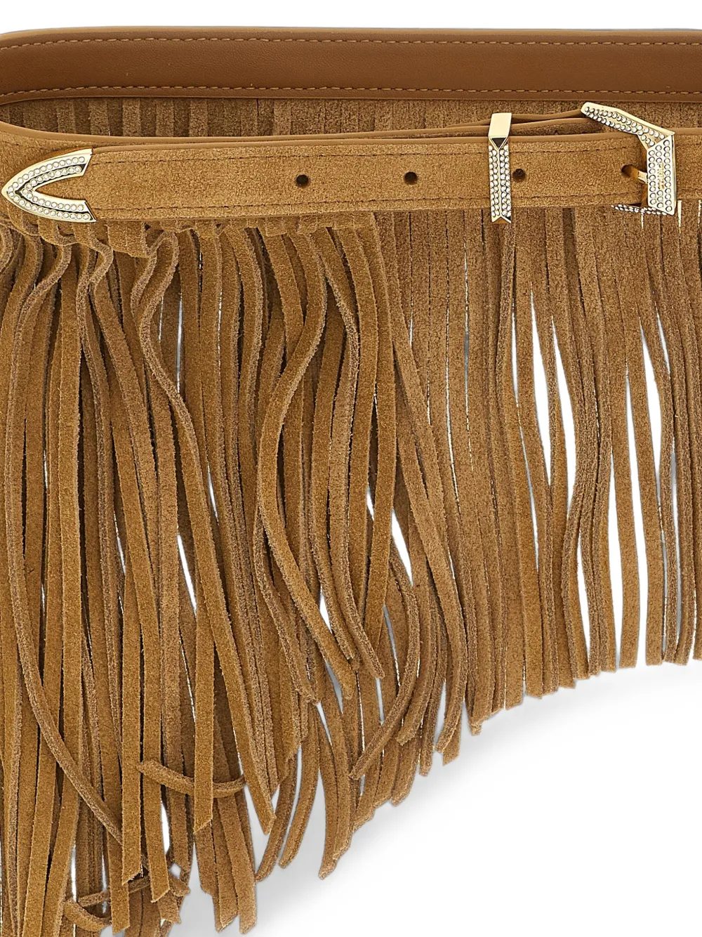 PINKO Suède riem met franje en juwelen details 1 7 cm Bruin