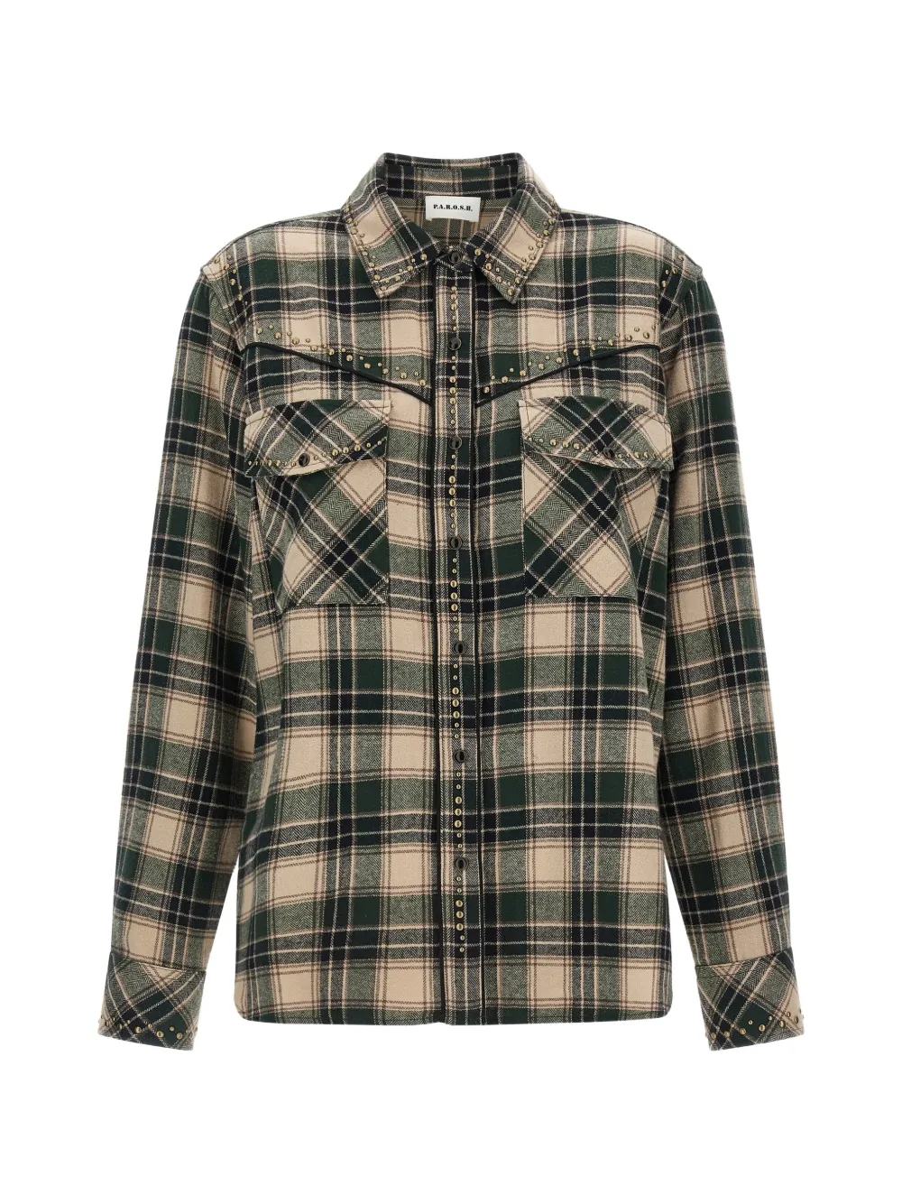 P.A.R.O.S.H. Cowboy stud-embellished check shirt - Verde