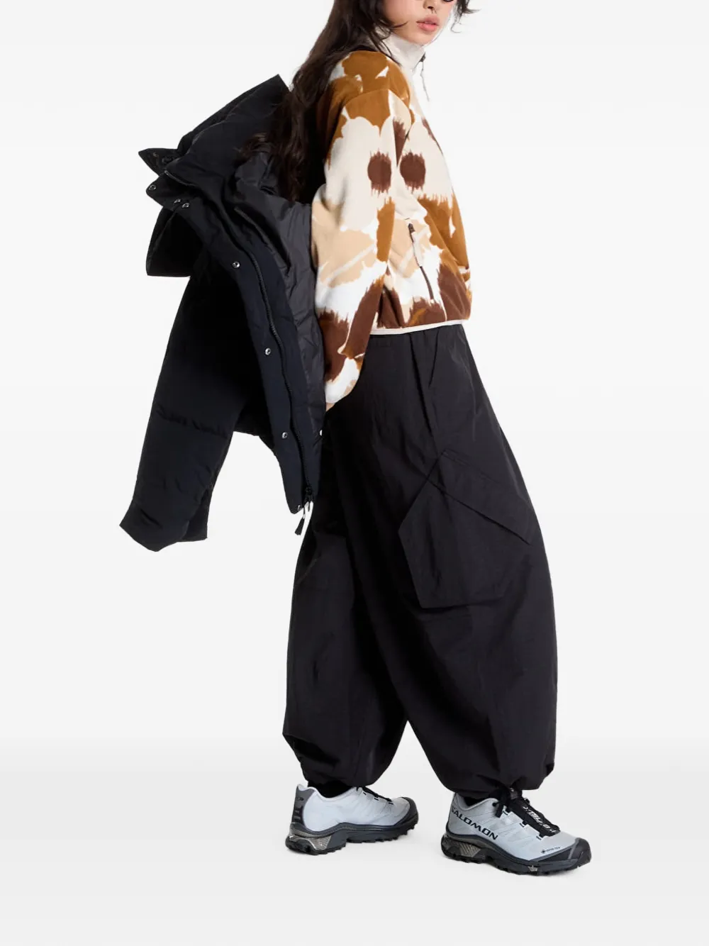 Columbia logo-print hooded coat Zwart