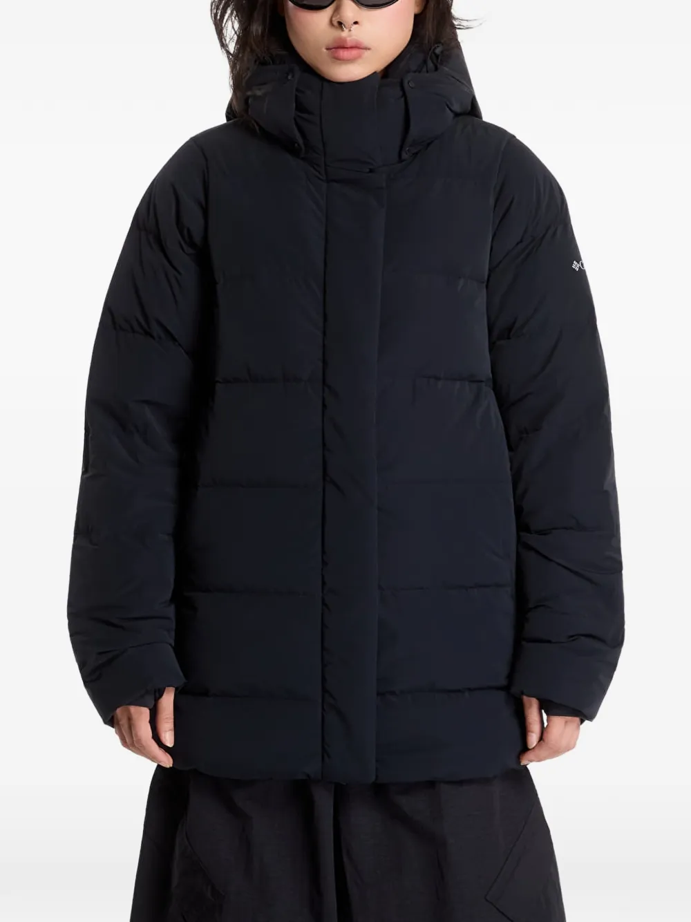 Columbia logo-print hooded coat Zwart