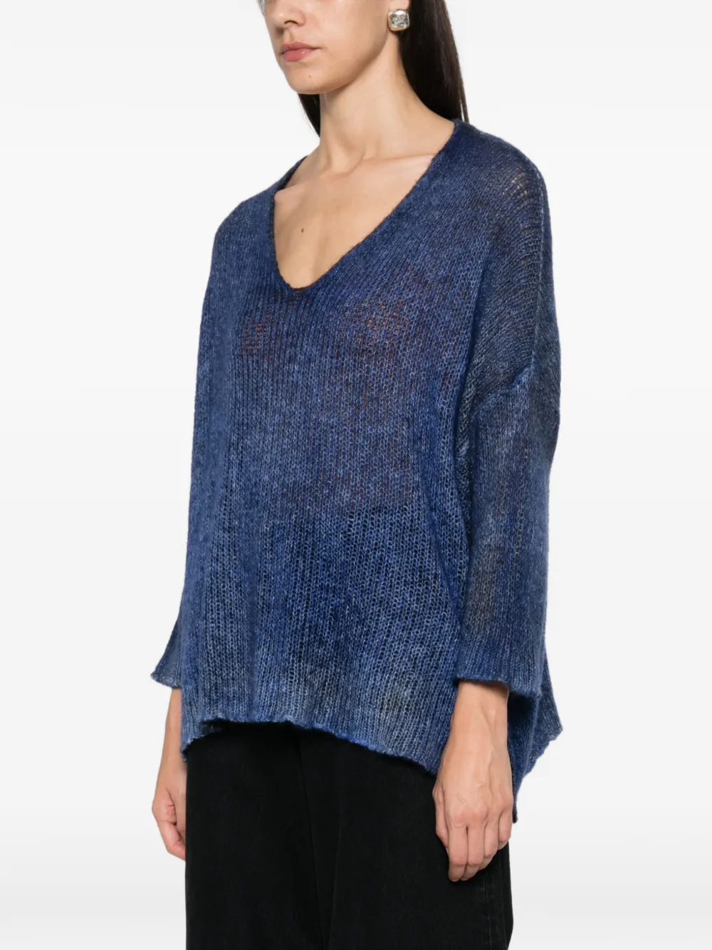 Avant Toi Opengebreide trui met V-hals Blauw
