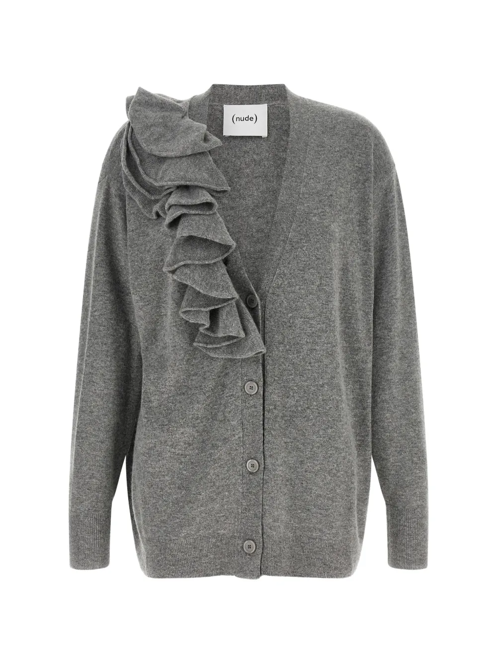 Nude ruffled V-neck cardigan - Grey