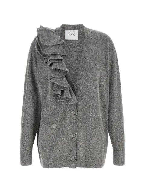 Nude ruffled V-neck cardigan